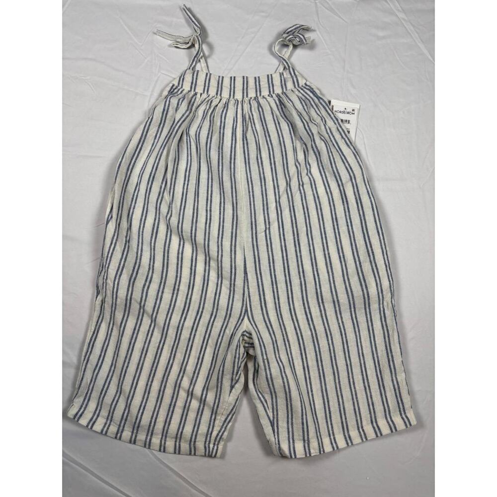 NWT Nordstrom Striped Jumpsuit Overall Shorts Tie Shoulder Size 3